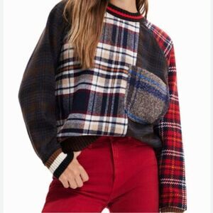 Desigual Tartan Sweater Wool Blend Crewneck Large Christmas
